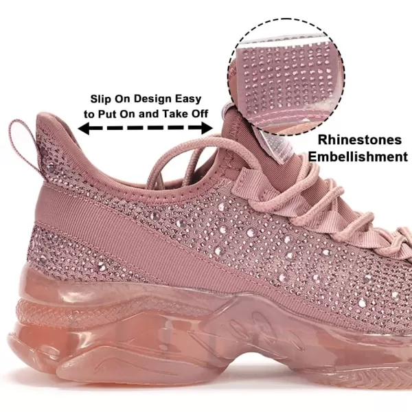 BELOS Women's Rhinestone Mesh Slip On Walking Shoes Fashion Breathable Spakle Glitter Sneaker