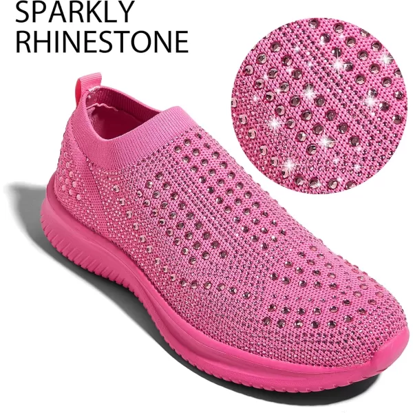 BELOS Women's Rhinestone Mesh Slip On Walking Shoes Fashion Breathable Spakle Glitter Sneaker