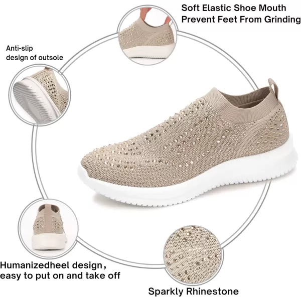 BELOS Women's Rhinestone Mesh Slip On Walking Shoes Fashion Breathable Spakle Glitter Sneaker