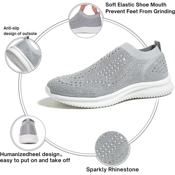 BELOS Women's Rhinestone Mesh Slip On Walking Shoes Fashion Breathable Spakle Glitter Sneaker