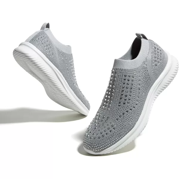 BELOS Women's Rhinestone Mesh Slip On Walking Shoes Fashion Breathable Spakle Glitter Sneaker