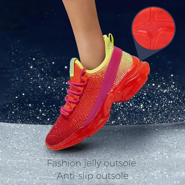 BELOS Women's Rhinestone Mesh Slip On Walking Shoes Fashion Breathable Spakle Glitter Sneaker
