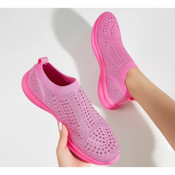 BELOS Women's Rhinestone Mesh Slip On Walking Shoes Fashion Breathable Spakle Glitter Sneaker