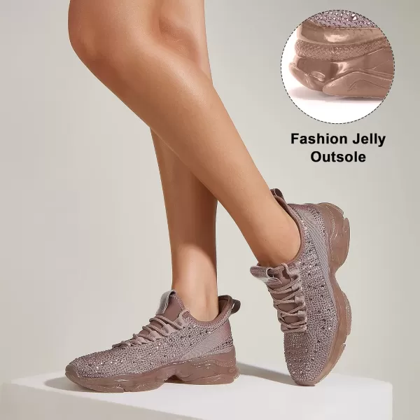 BELOS Women's Rhinestone Mesh Slip On Walking Shoes Fashion Breathable Spakle Glitter Sneaker