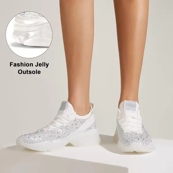BELOS Women's Rhinestone Mesh Slip On Walking Shoes Fashion Breathable Spakle Glitter Sneaker