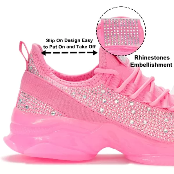 BELOS Women's Rhinestone Mesh Slip On Walking Shoes Fashion Breathable Spakle Glitter Sneaker