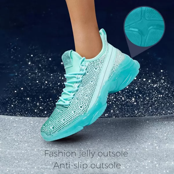 BELOS Women's Rhinestone Mesh Slip On Walking Shoes Fashion Breathable Spakle Glitter Sneaker