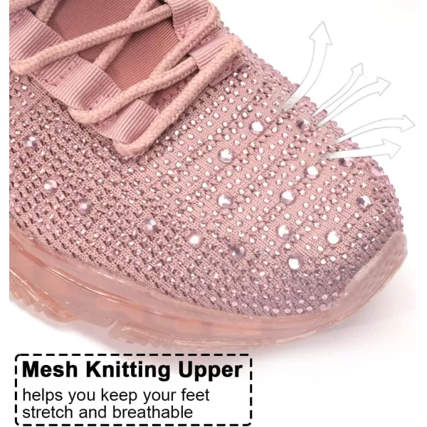 BELOS Women's Rhinestone Mesh Slip On Walking Shoes Fashion Breathable Spakle Glitter Sneaker
