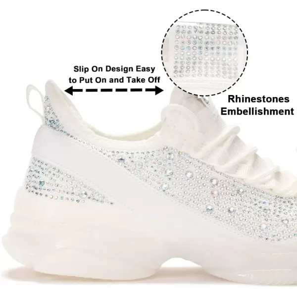 BELOS Women's Rhinestone Mesh Slip On Walking Shoes Fashion Breathable Spakle Glitter Sneaker