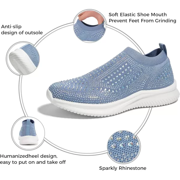 BELOS Women's Rhinestone Mesh Slip On Walking Shoes Fashion Breathable Spakle Glitter Sneaker