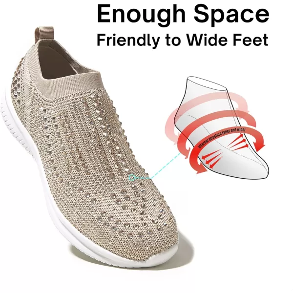 BELOS Women's Rhinestone Mesh Slip On Walking Shoes Fashion Breathable Spakle Glitter Sneaker