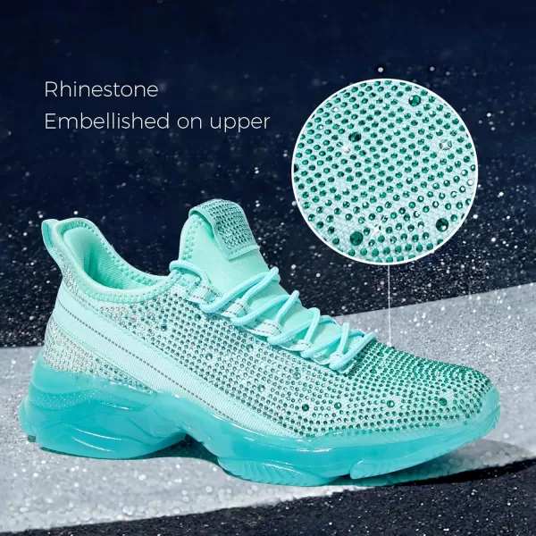 BELOS Women's Rhinestone Mesh Slip On Walking Shoes Fashion Breathable Spakle Glitter Sneaker