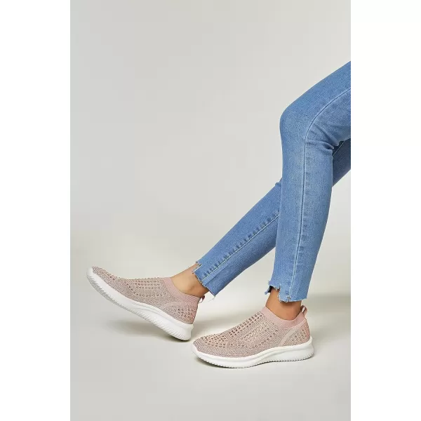 BELOS Women's Rhinestone Mesh Slip On Walking Shoes Fashion Breathable Spakle Glitter Sneaker