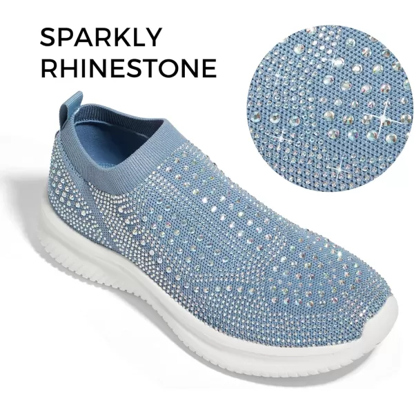 BELOS Women's Rhinestone Mesh Slip On Walking Shoes Fashion Breathable Spakle Glitter Sneaker