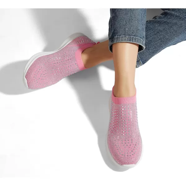 BELOS Women's Rhinestone Mesh Slip On Walking Shoes Fashion Breathable Spakle Glitter Sneaker