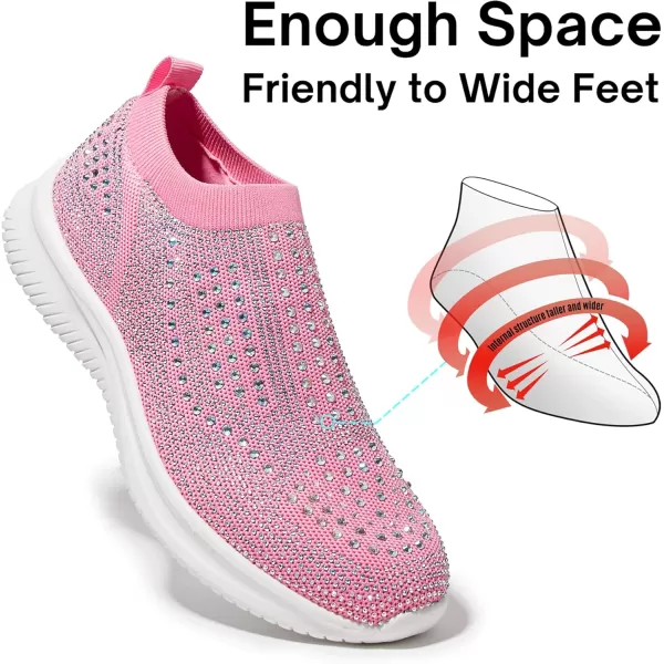 BELOS Women's Rhinestone Mesh Slip On Walking Shoes Fashion Breathable Spakle Glitter Sneaker