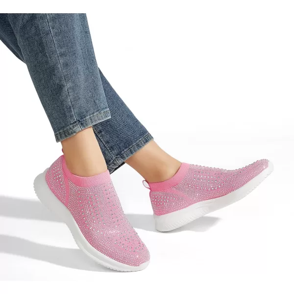 BELOS Women's Rhinestone Mesh Slip On Walking Shoes Fashion Breathable Spakle Glitter Sneaker