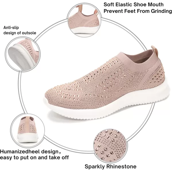 BELOS Women's Rhinestone Mesh Slip On Walking Shoes Fashion Breathable Spakle Glitter Sneaker