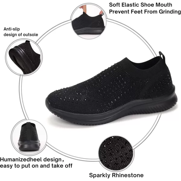 BELOS Women's Rhinestone Mesh Slip On Walking Shoes Fashion Breathable Spakle Glitter Sneaker