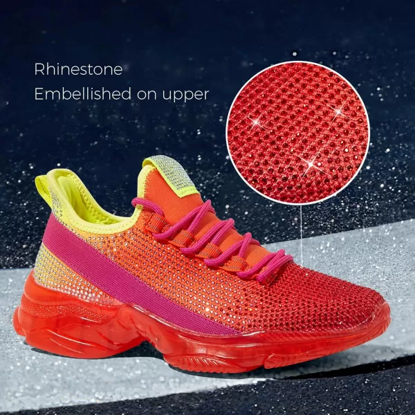 BELOS Women's Rhinestone Mesh Slip On Walking Shoes Fashion Breathable Spakle Glitter Sneaker