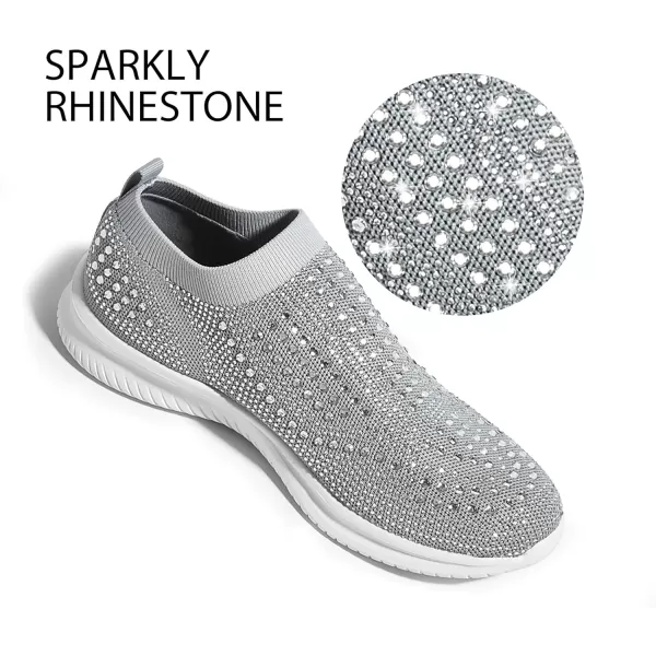 BELOS Women's Rhinestone Mesh Slip On Walking Shoes Fashion Breathable Spakle Glitter Sneaker