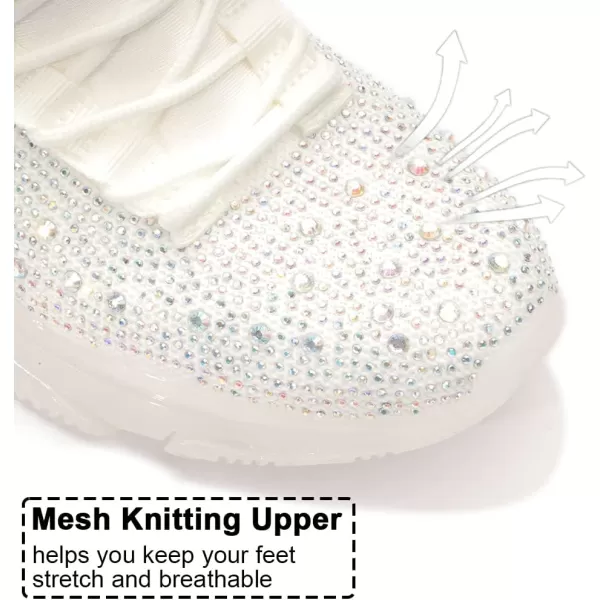BELOS Women's Rhinestone Mesh Slip On Walking Shoes Fashion Breathable Spakle Glitter Sneaker