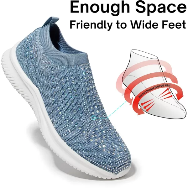 BELOS Women's Rhinestone Mesh Slip On Walking Shoes Fashion Breathable Spakle Glitter Sneaker