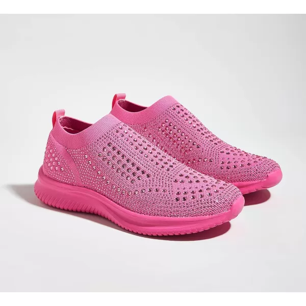 BELOS Women's Rhinestone Mesh Slip On Walking Shoes Fashion Breathable Spakle Glitter Sneaker