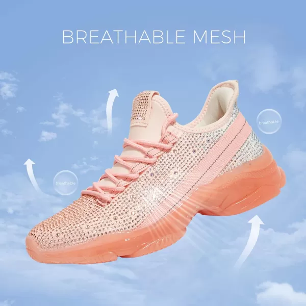 BELOS Women's Rhinestone Mesh Slip On Walking Shoes Fashion Breathable Spakle Glitter Sneaker