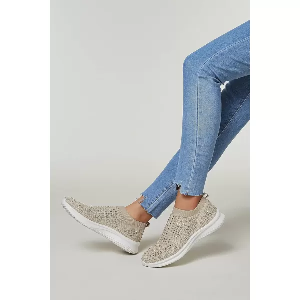 BELOS Women's Rhinestone Mesh Slip On Walking Shoes Fashion Breathable Spakle Glitter Sneaker