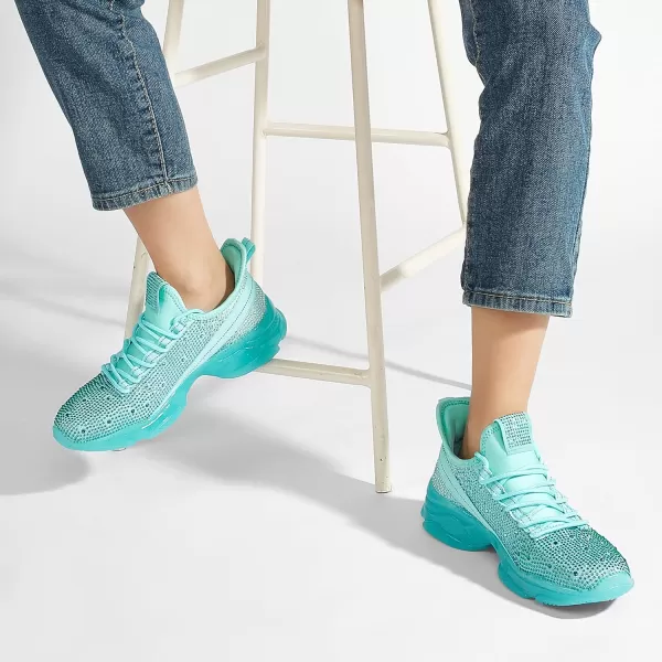 BELOS Women's Rhinestone Mesh Slip On Walking Shoes Fashion Breathable Spakle Glitter Sneaker