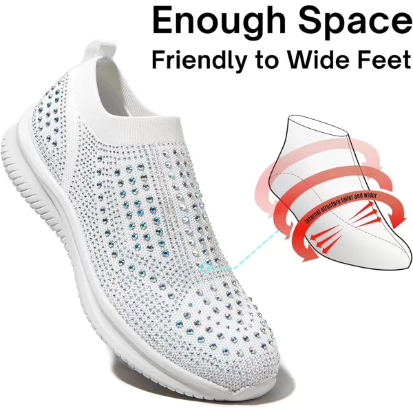 BELOS Women's Rhinestone Mesh Slip On Walking Shoes Fashion Breathable Spakle Glitter Sneaker