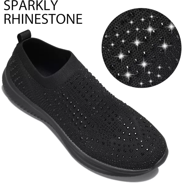 BELOS Women's Rhinestone Mesh Slip On Walking Shoes Fashion Breathable Spakle Glitter Sneaker