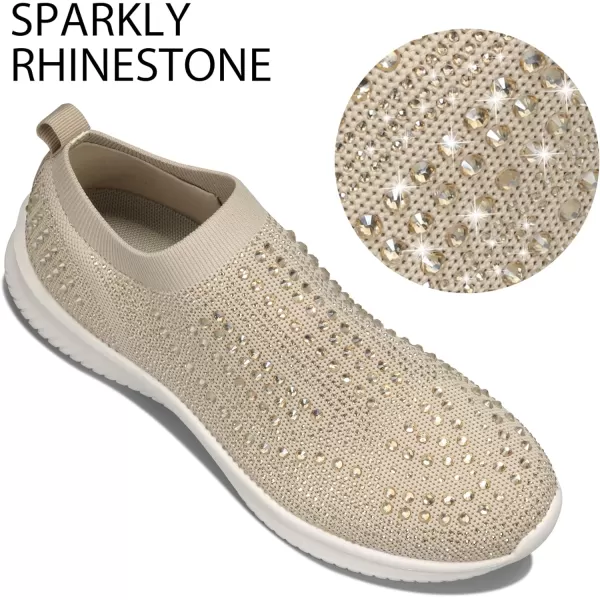 BELOS Women's Rhinestone Mesh Slip On Walking Shoes Fashion Breathable Spakle Glitter Sneaker