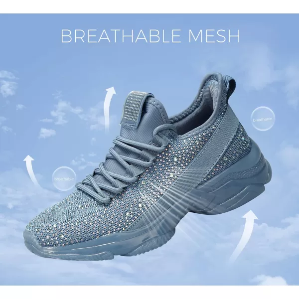 BELOS Women's Rhinestone Mesh Slip On Walking Shoes Fashion Breathable Spakle Glitter Sneaker