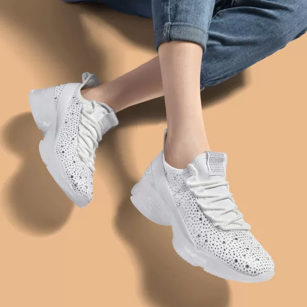 BELOS Women's Rhinestone Mesh Slip On Walking Shoes Fashion Breathable Spakle Glitter Sneaker