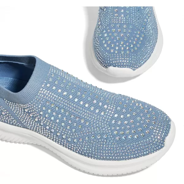 BELOS Women's Rhinestone Mesh Slip On Walking Shoes Fashion Breathable Spakle Glitter Sneaker
