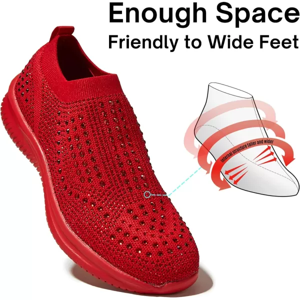 BELOS Women's Rhinestone Mesh Slip On Walking Shoes Fashion Breathable Spakle Glitter Sneaker