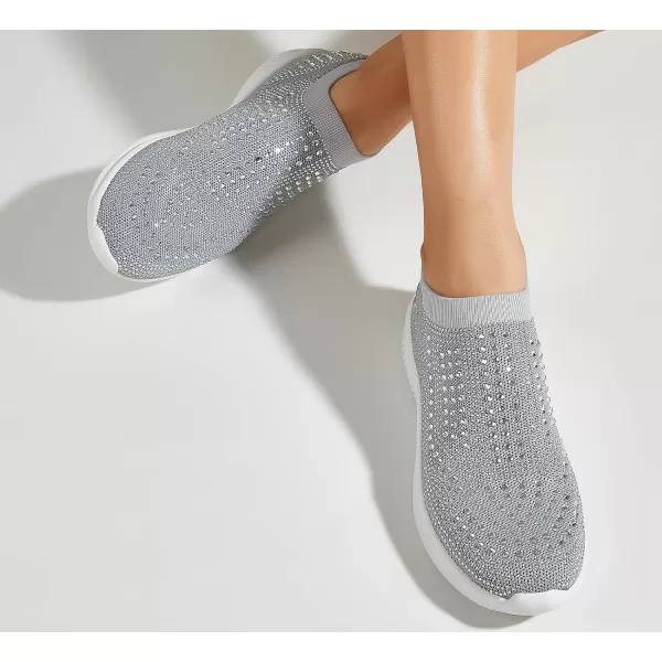 BELOS Women's Rhinestone Mesh Slip On Walking Shoes Fashion Breathable Spakle Glitter Sneaker