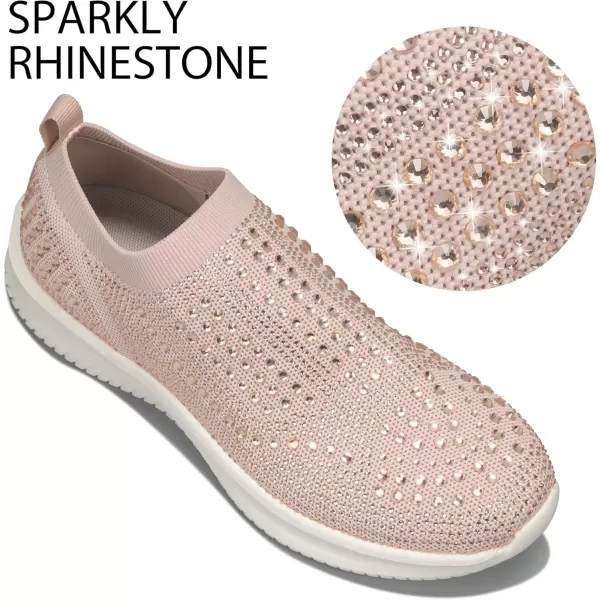 BELOS Women's Rhinestone Mesh Slip On Walking Shoes Fashion Breathable Spakle Glitter Sneaker
