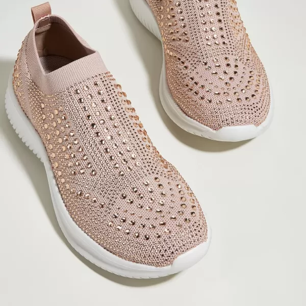 BELOS Women's Rhinestone Mesh Slip On Walking Shoes Fashion Breathable Spakle Glitter Sneaker