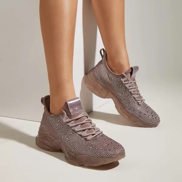 BELOS Women's Rhinestone Mesh Slip On Walking Shoes Fashion Breathable Spakle Glitter Sneaker