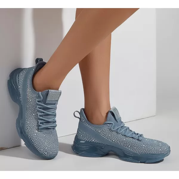 BELOS Women's Rhinestone Mesh Slip On Walking Shoes Fashion Breathable Spakle Glitter Sneaker