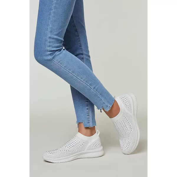 BELOS Women's Rhinestone Mesh Slip On Walking Shoes Fashion Breathable Spakle Glitter Sneaker