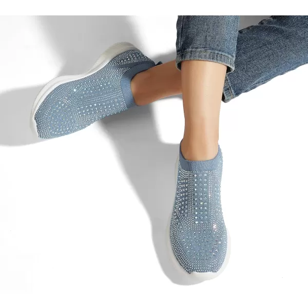 BELOS Women's Rhinestone Mesh Slip On Walking Shoes Fashion Breathable Spakle Glitter Sneaker