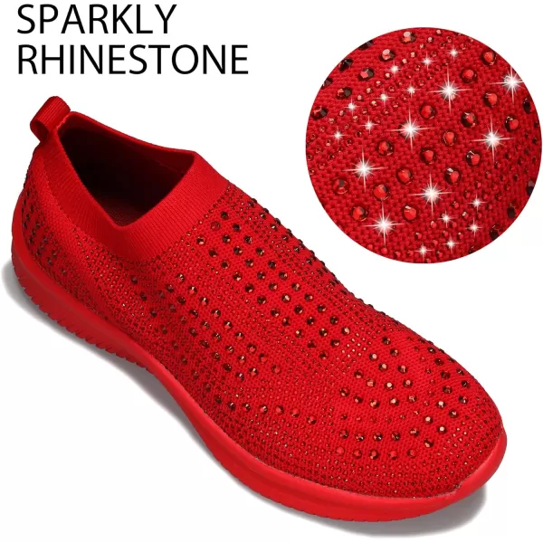 BELOS Women's Rhinestone Mesh Slip On Walking Shoes Fashion Breathable Spakle Glitter Sneaker