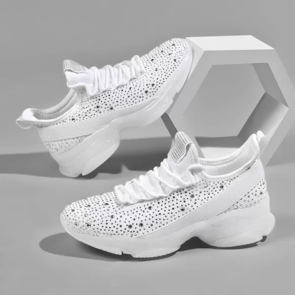 BELOS Women's Rhinestone Mesh Slip On Walking Shoes Fashion Breathable Spakle Glitter Sneaker