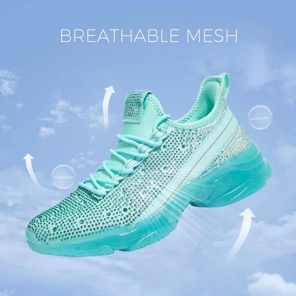 BELOS Women's Rhinestone Mesh Slip On Walking Shoes Fashion Breathable Spakle Glitter Sneaker
