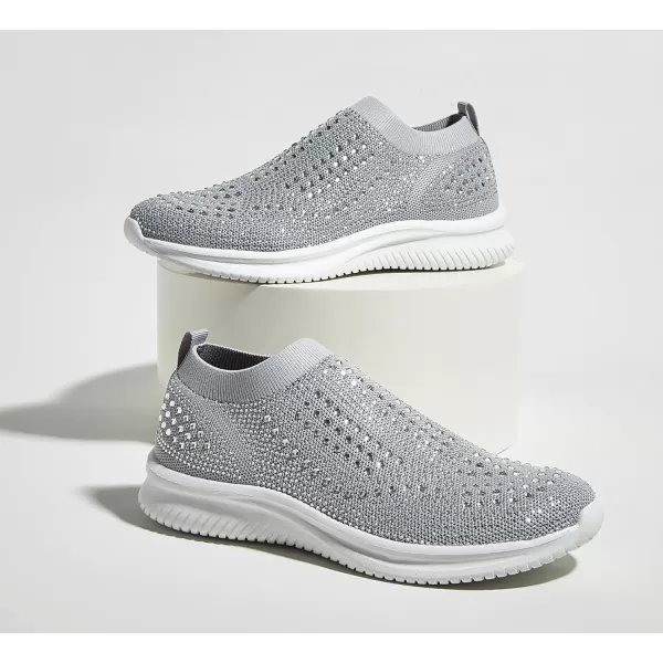 BELOS Women's Rhinestone Mesh Slip On Walking Shoes Fashion Breathable Spakle Glitter Sneaker