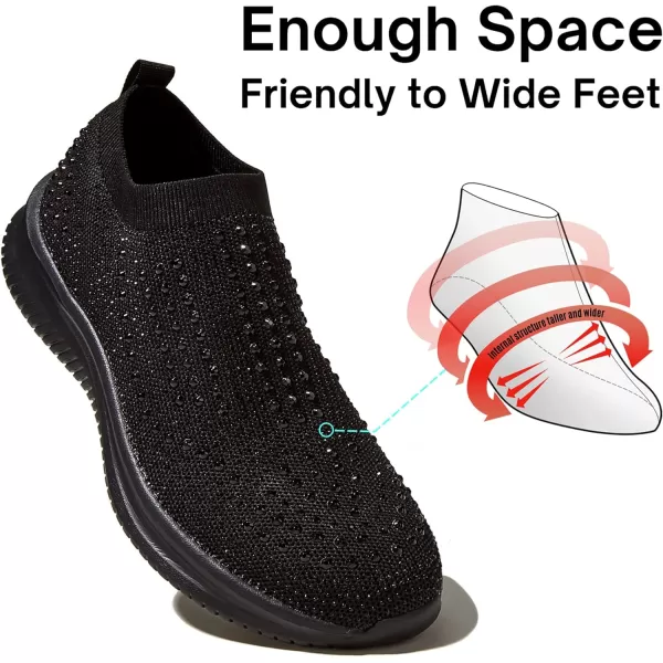 BELOS Women's Rhinestone Mesh Slip On Walking Shoes Fashion Breathable Spakle Glitter Sneaker